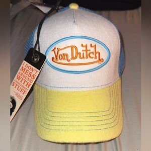 Von Dutch Blue Mesh Trucker Hat with Yellow Accent